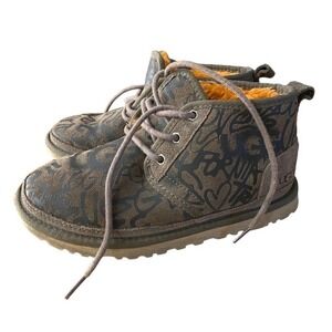 Ugg street graffiti sneaker lace up bootie brown shearling size 6 women's